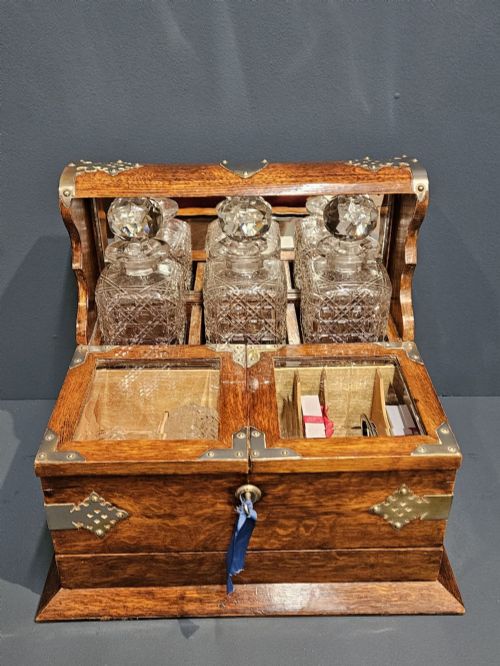 Victorian Oak After Dinner Tantalus and Gaming Box