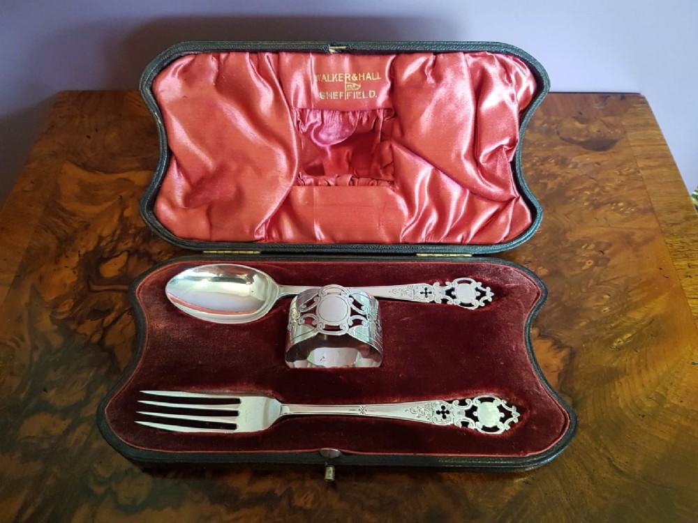 Victorian Walker and Hall Silver Child's Christening Set