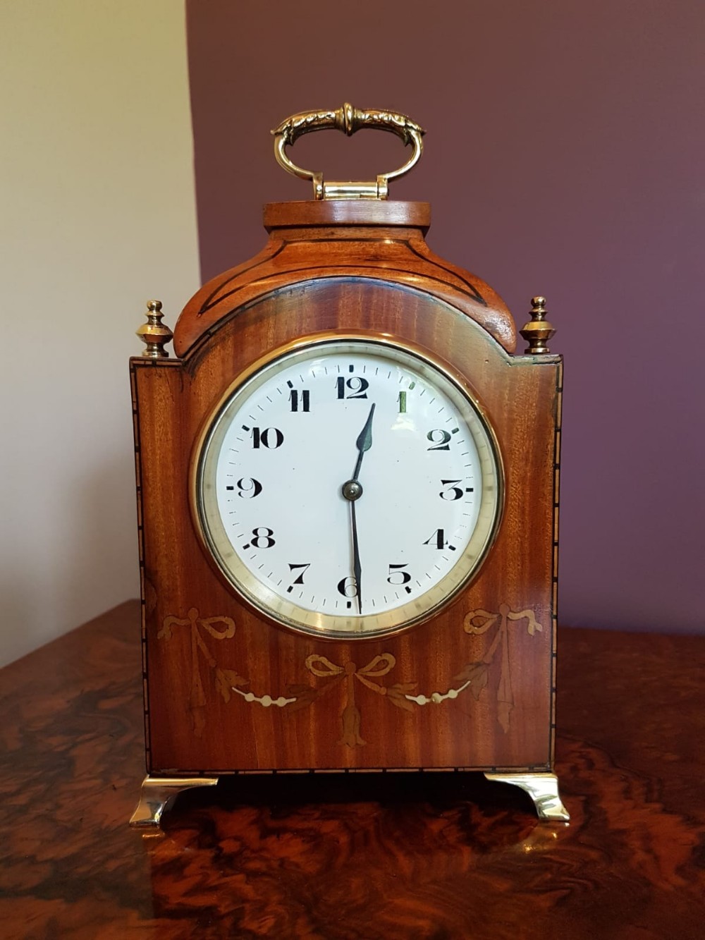 Edwardian Inlaid Satinwood Mantel Clock