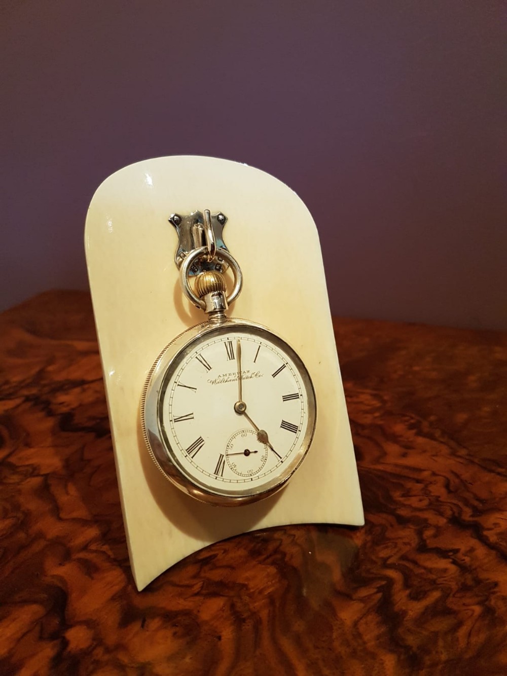 Silver Waltham Pocket Watch and Rare Stand