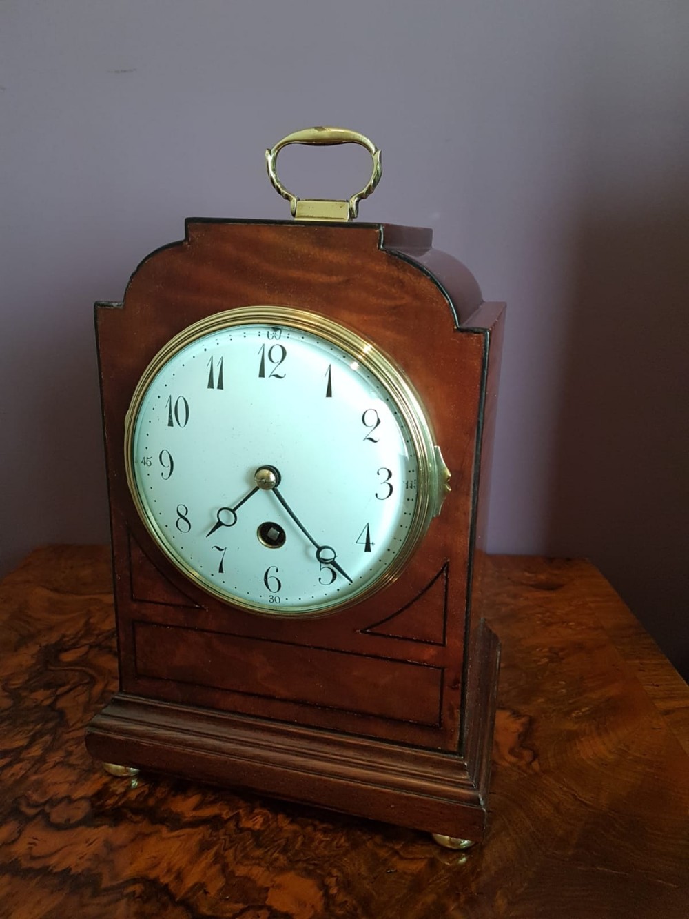 Quality Edwardian Ebony Inlaid Mahogany Mantel Clock