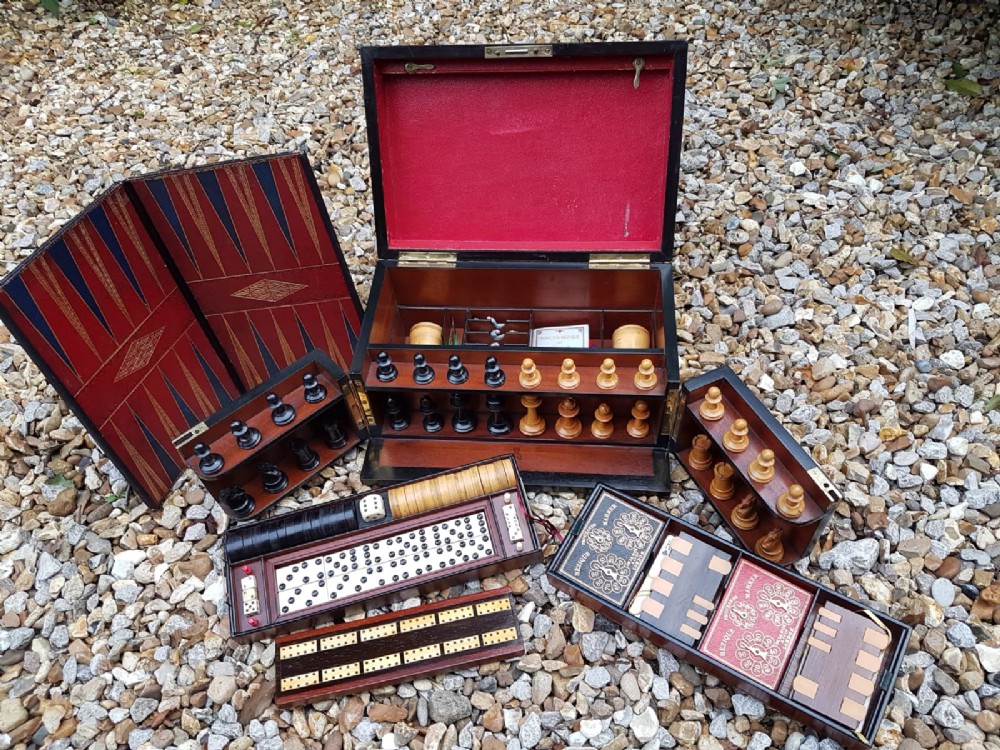 Superb Antique Victorian Oak Cased Games Compendium