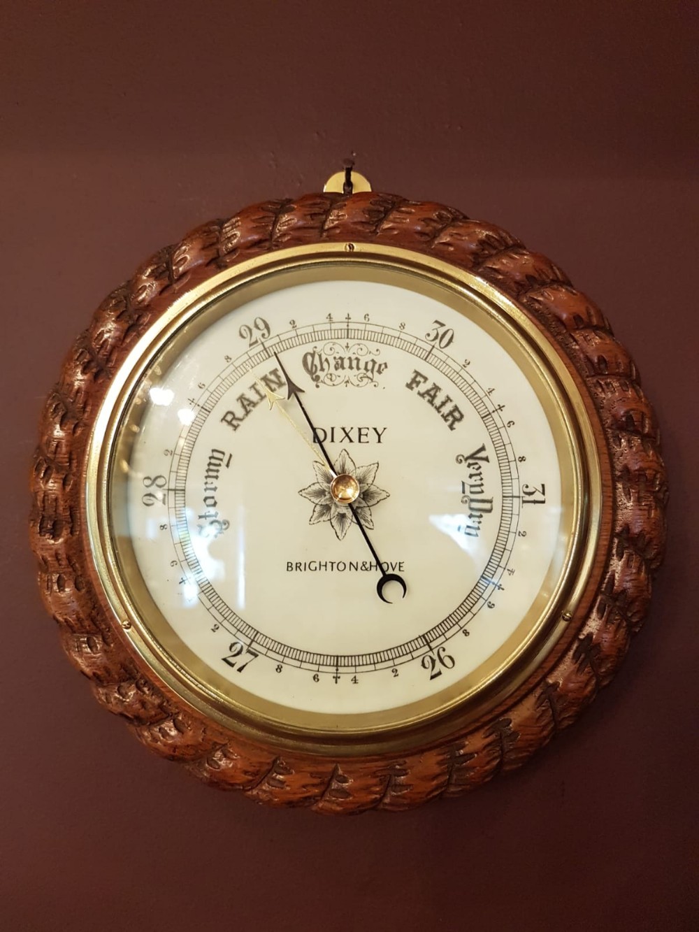 Victorian Antique Carved Oak Barometer by Dixey
