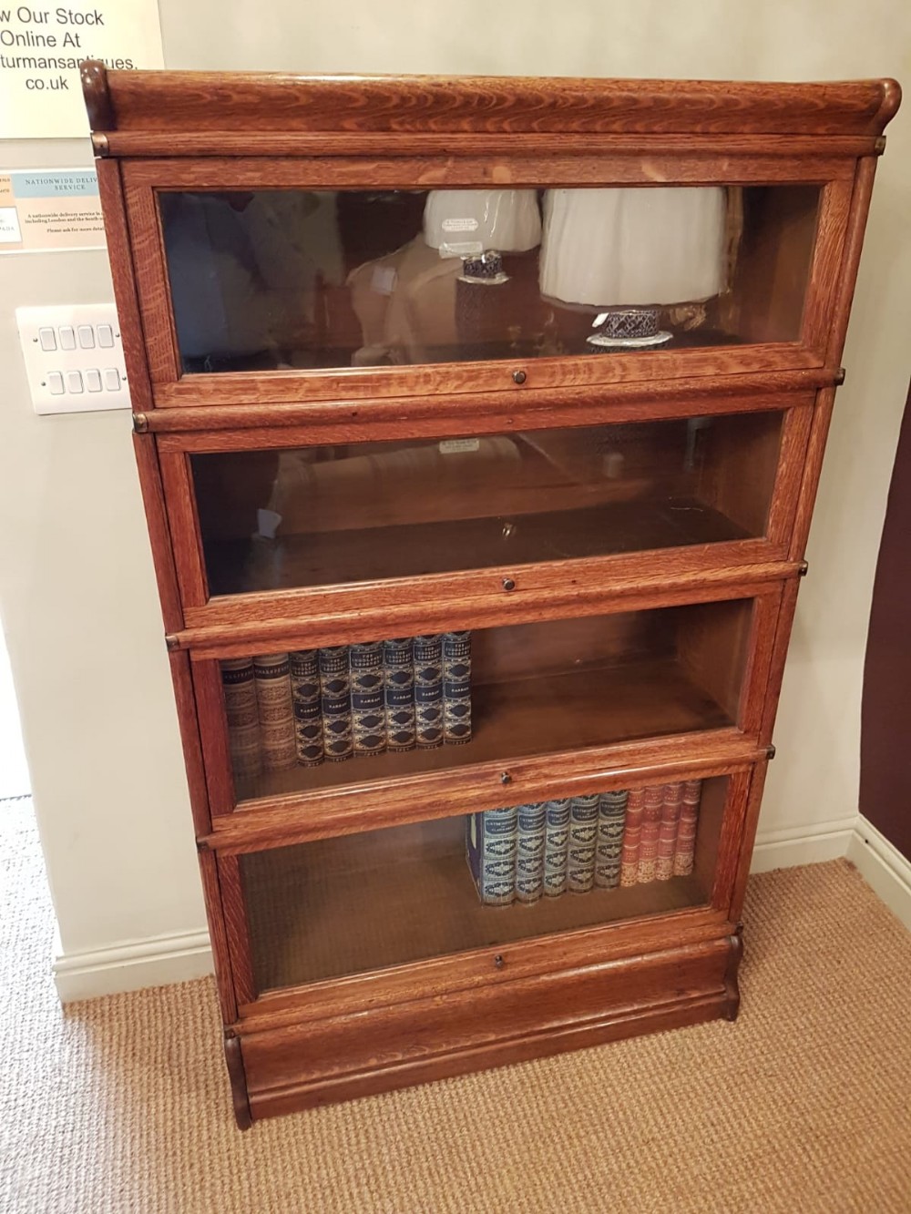 Antique Solid Oak Globe Wernicke Sectional Bookcase
