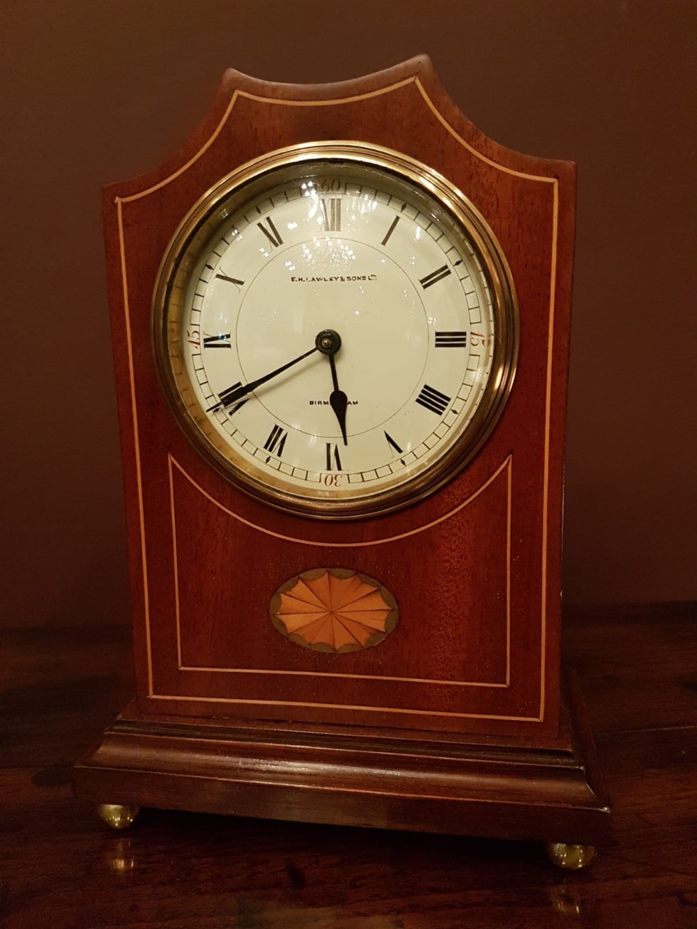 Fine Quality Edwardian Inlaid Mahogany Mantel Clock