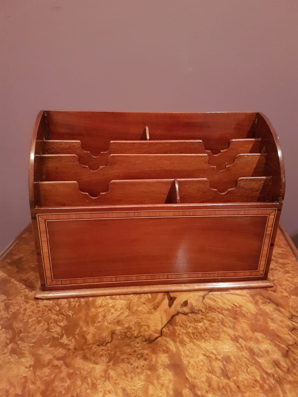 Fine Quality Antique Mahogany Inlaid Waterfall Letter Rack