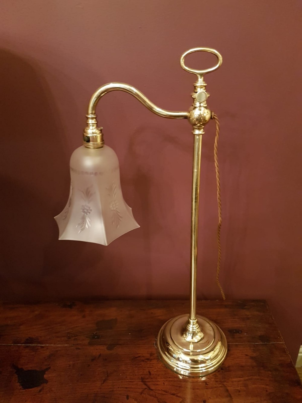 Elegant Antique Brass Rise and Fall Table Lamp