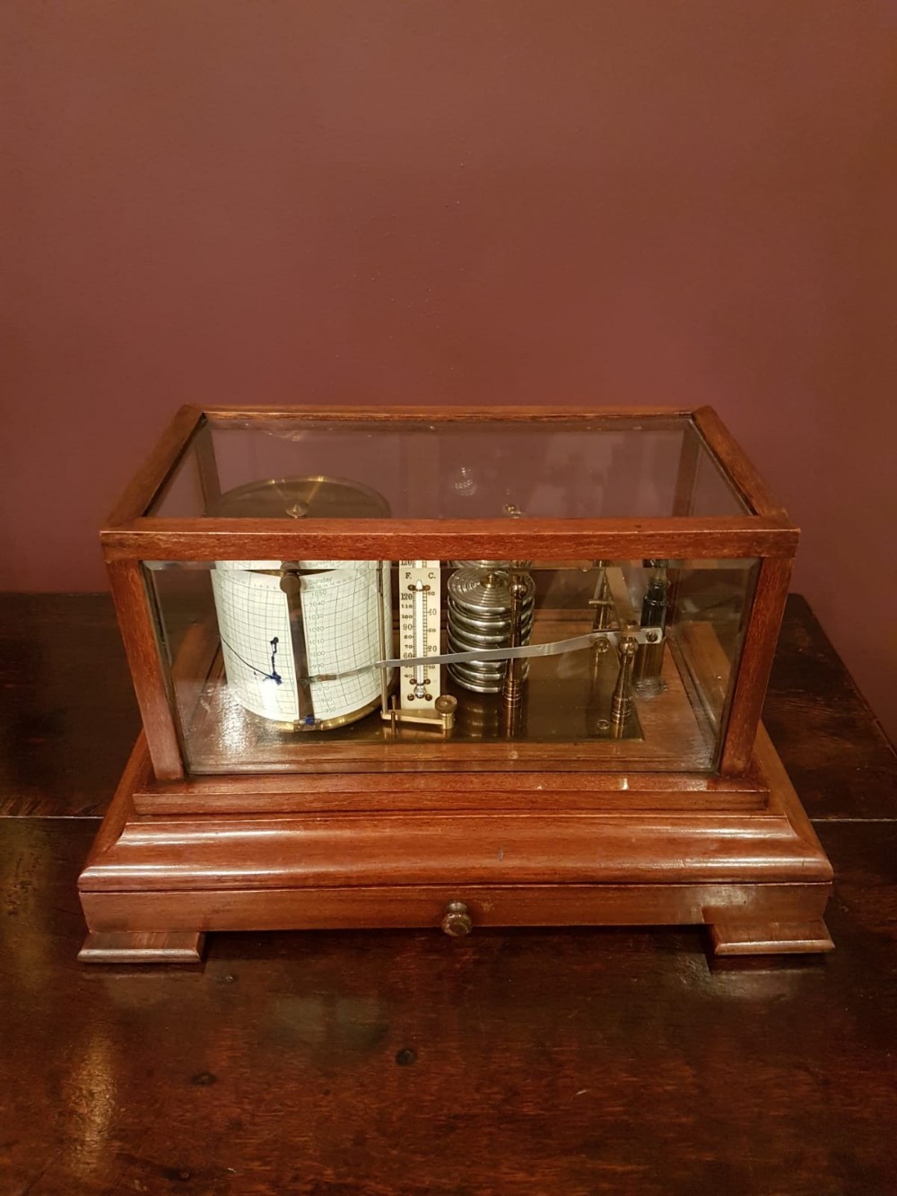 Antique Mahogany Barograph with Thermometer