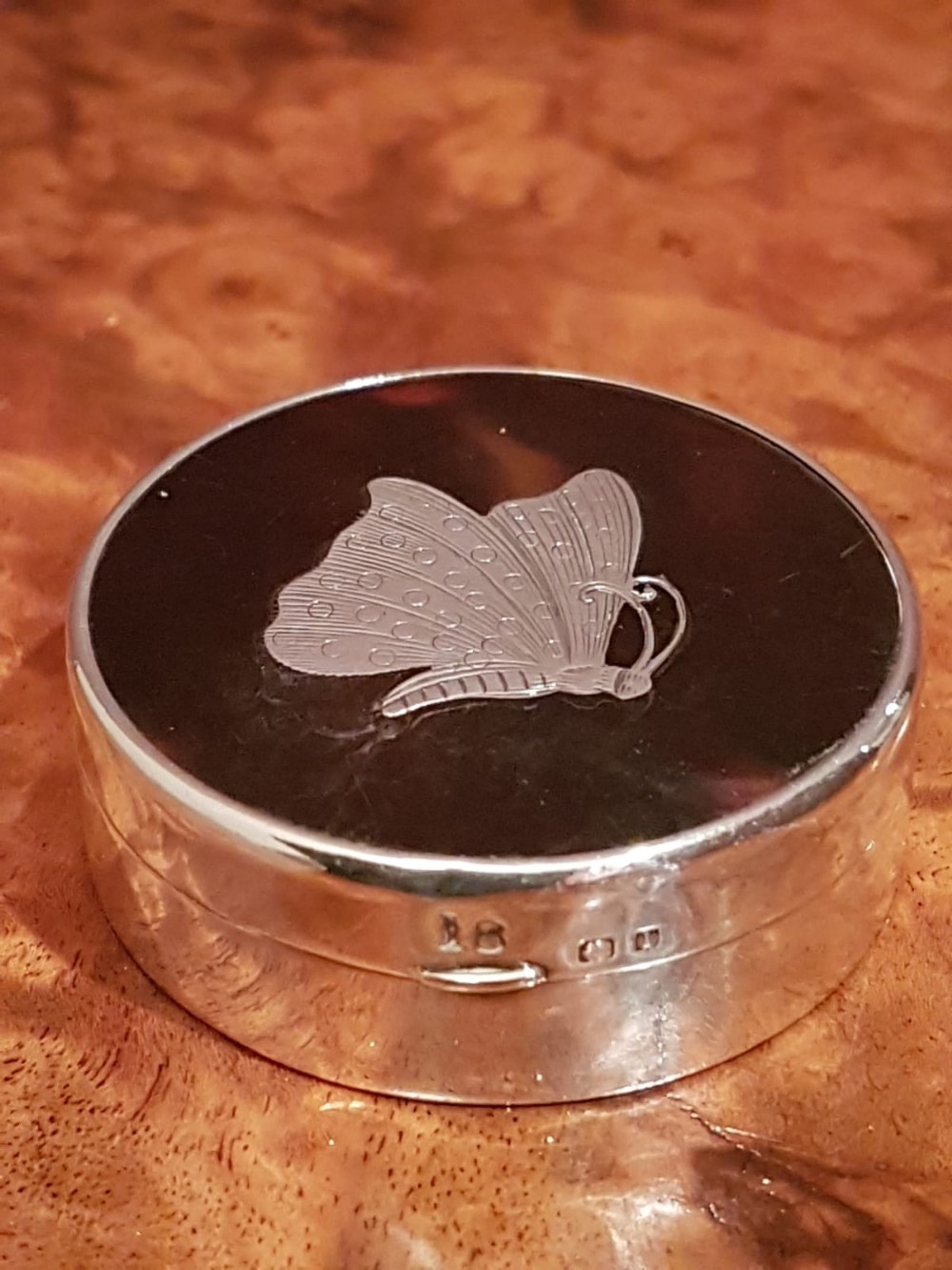 Edwardian Antique Silver & Tortoiseshell Butterfly Motif Ring Box