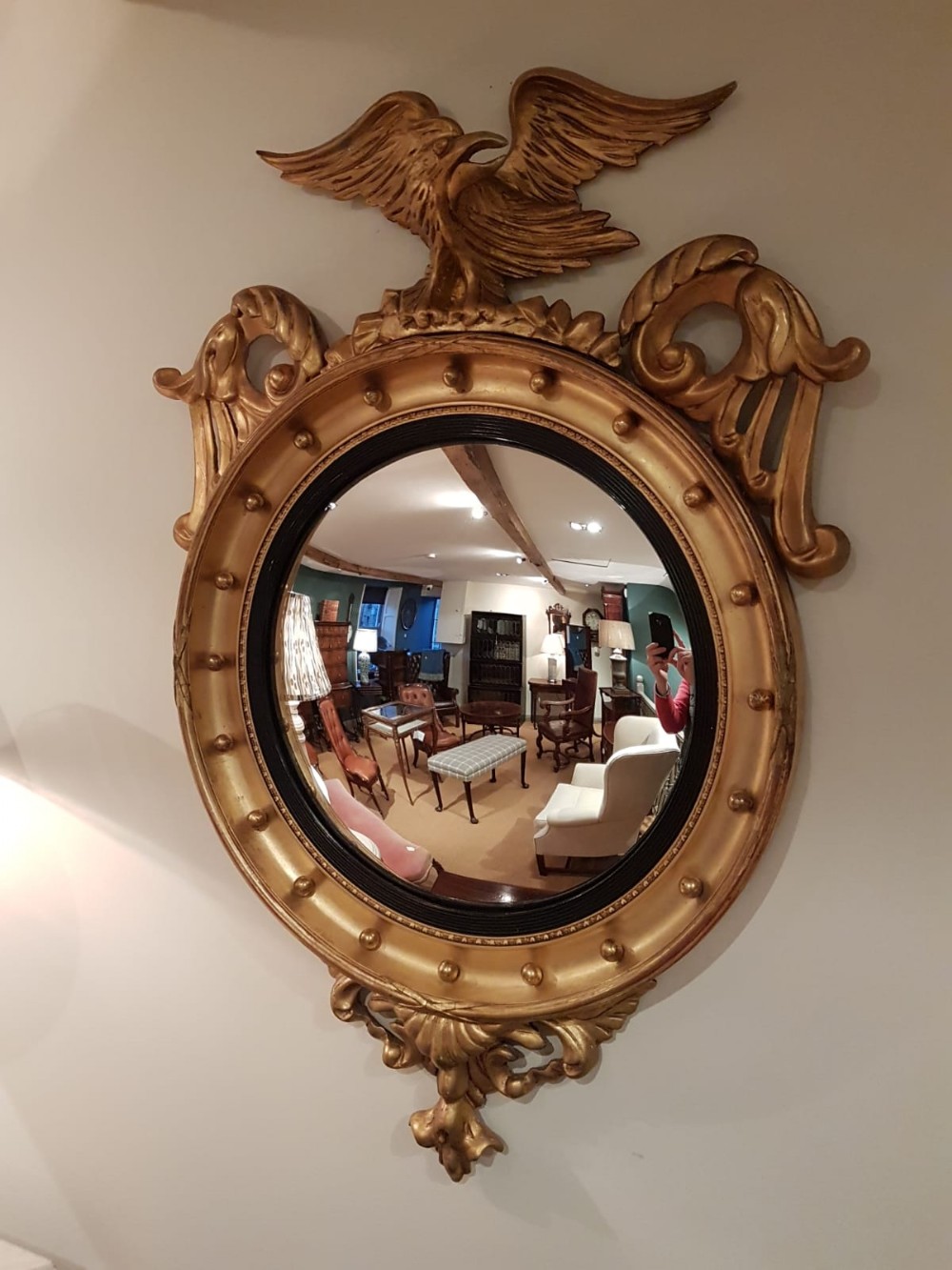 Superb Victorian Timber Gilt Convex Mirror