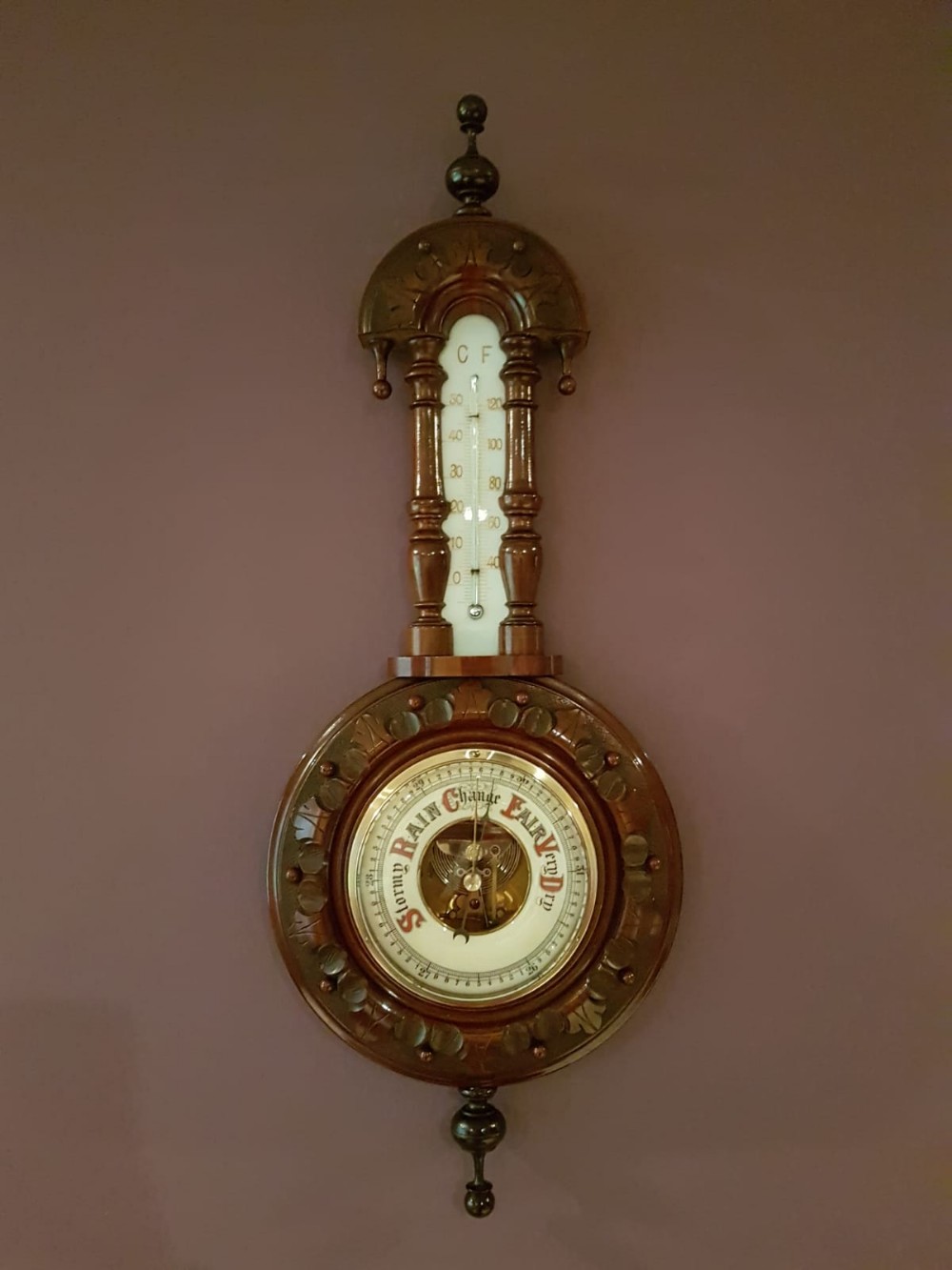 Antique Polished Mahogany Pendant Barometer