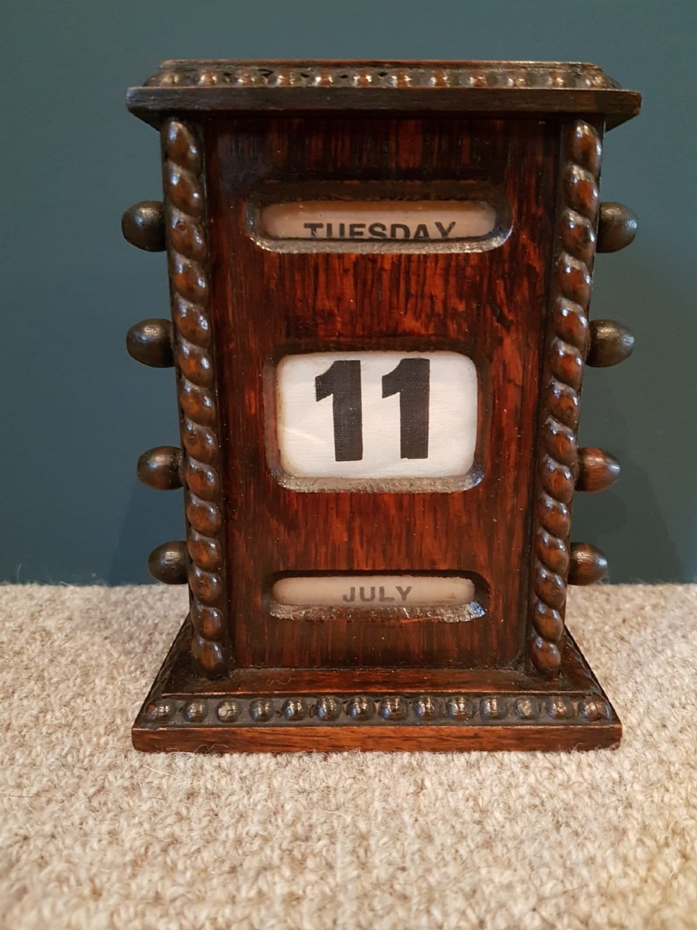 Antique Solid Oak Perpetual Desk Calendar
