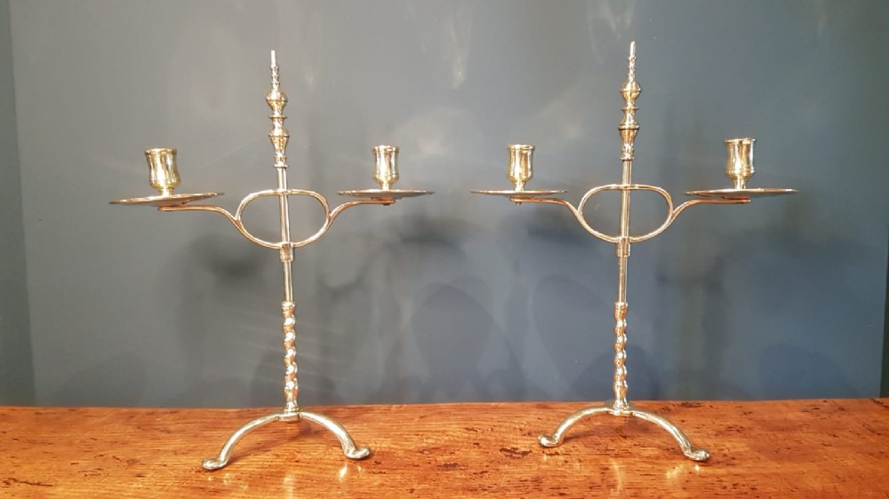 Matching Pair of Antique Brass Rise and Fall Candelabra