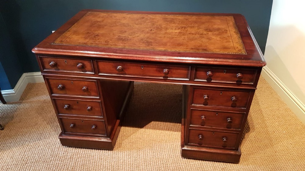 Antique Mid Victorian Mahogany Pedestal Desk