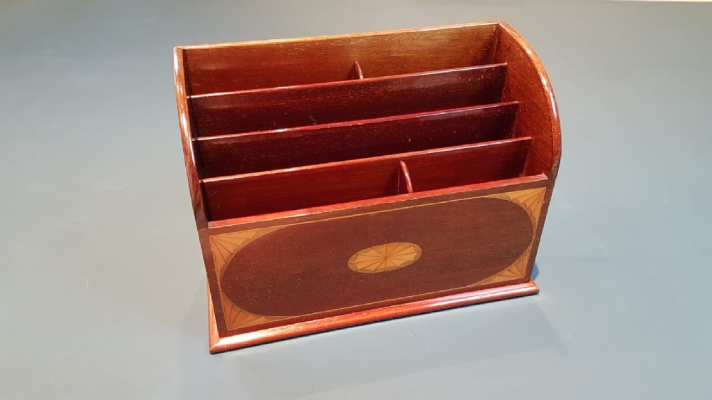 Edwardian Mahogany Sheraton Inlaid Letter Rack