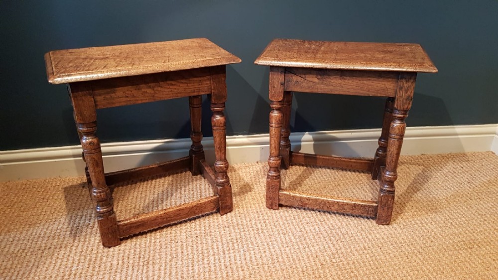 Matching Pair of Antique Oak Joint Stools