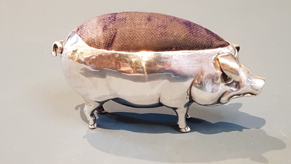 Antique Adie & Lovekin Silver Pig Pin Cushion