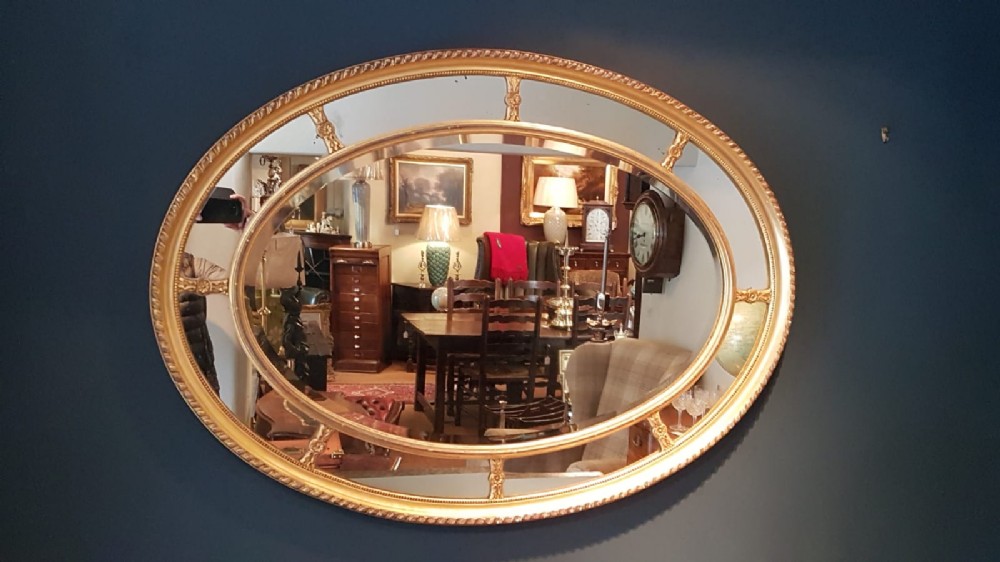 Large Victorian Oval Gilt Segmented Mirror