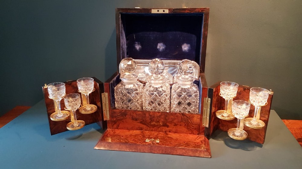 Superb Victorian Burr Walnut Tantalus Box