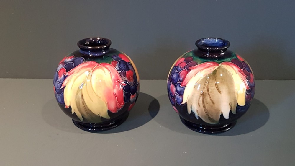 Pair of Moorcroft Leaf and Berries Globular Vases