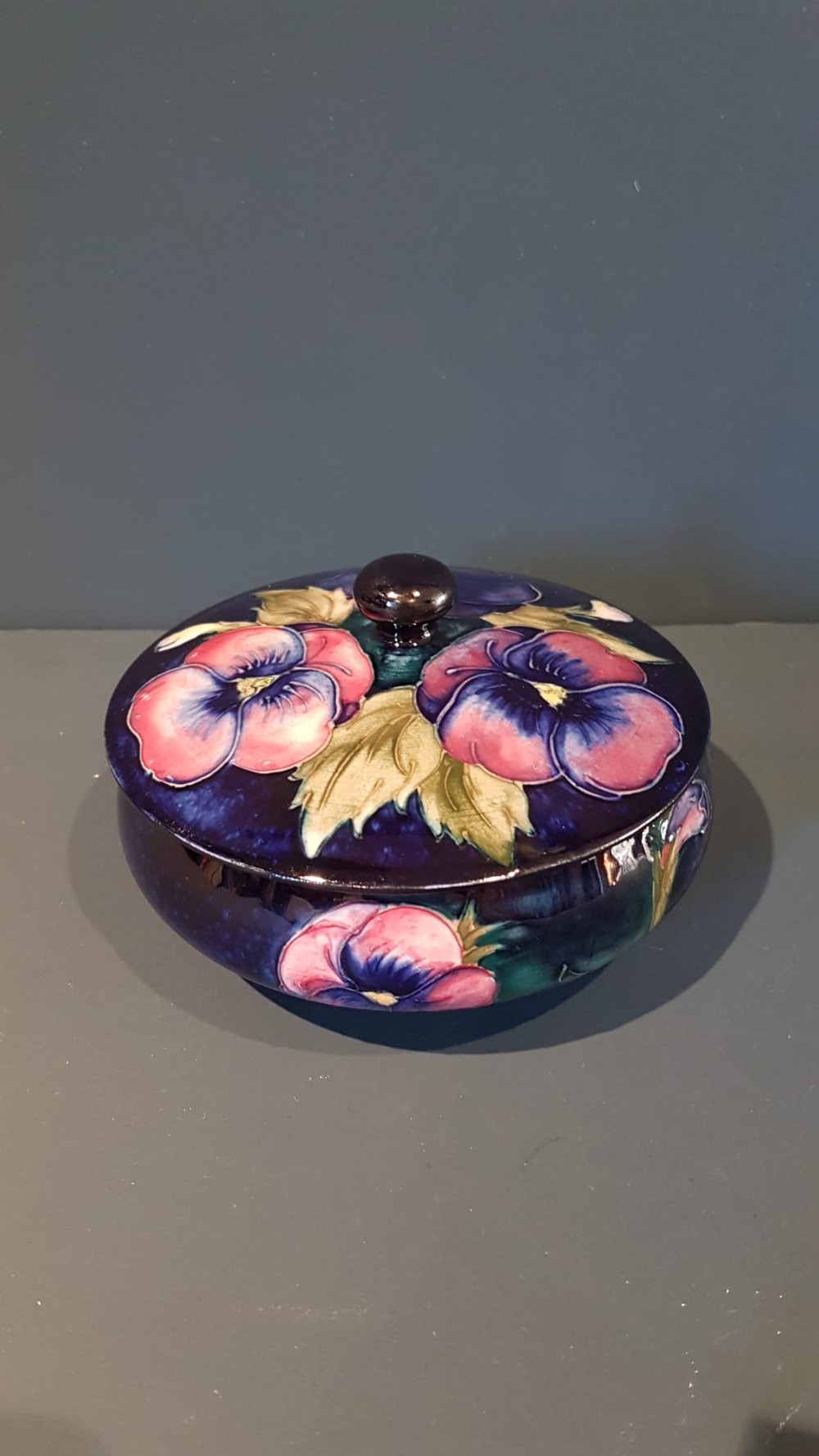 1930's Moorcroft Pansy Powder Bowl and Cover