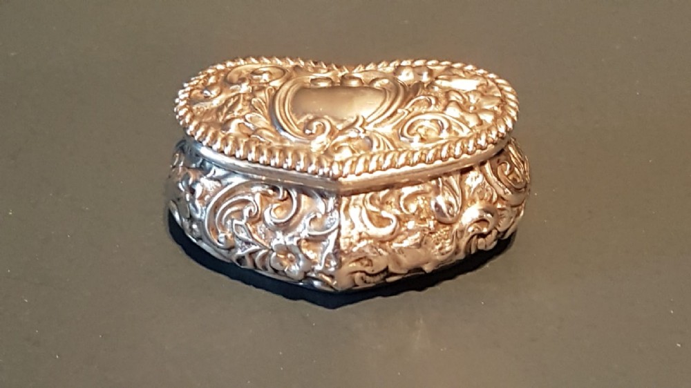 Victorian Silver Heart Shaped Pill Box