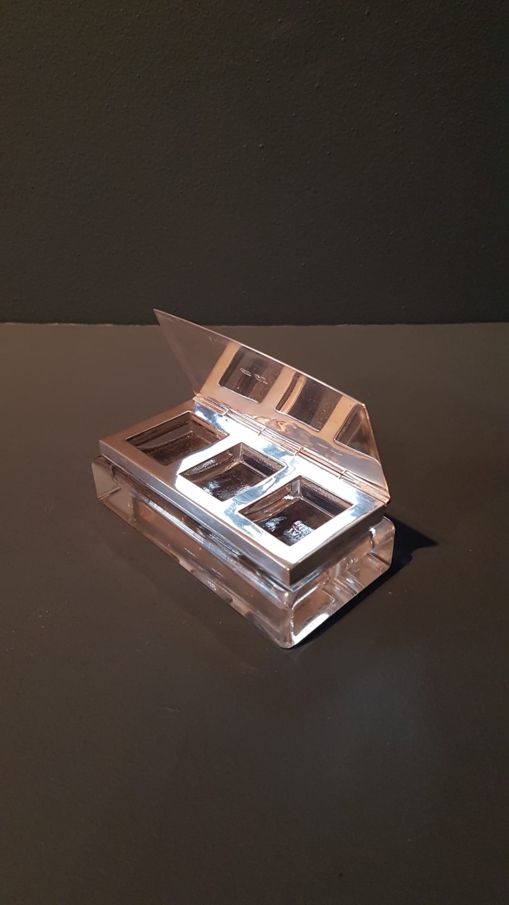 Antique Silver and Crystal Desktop Stamp Box
