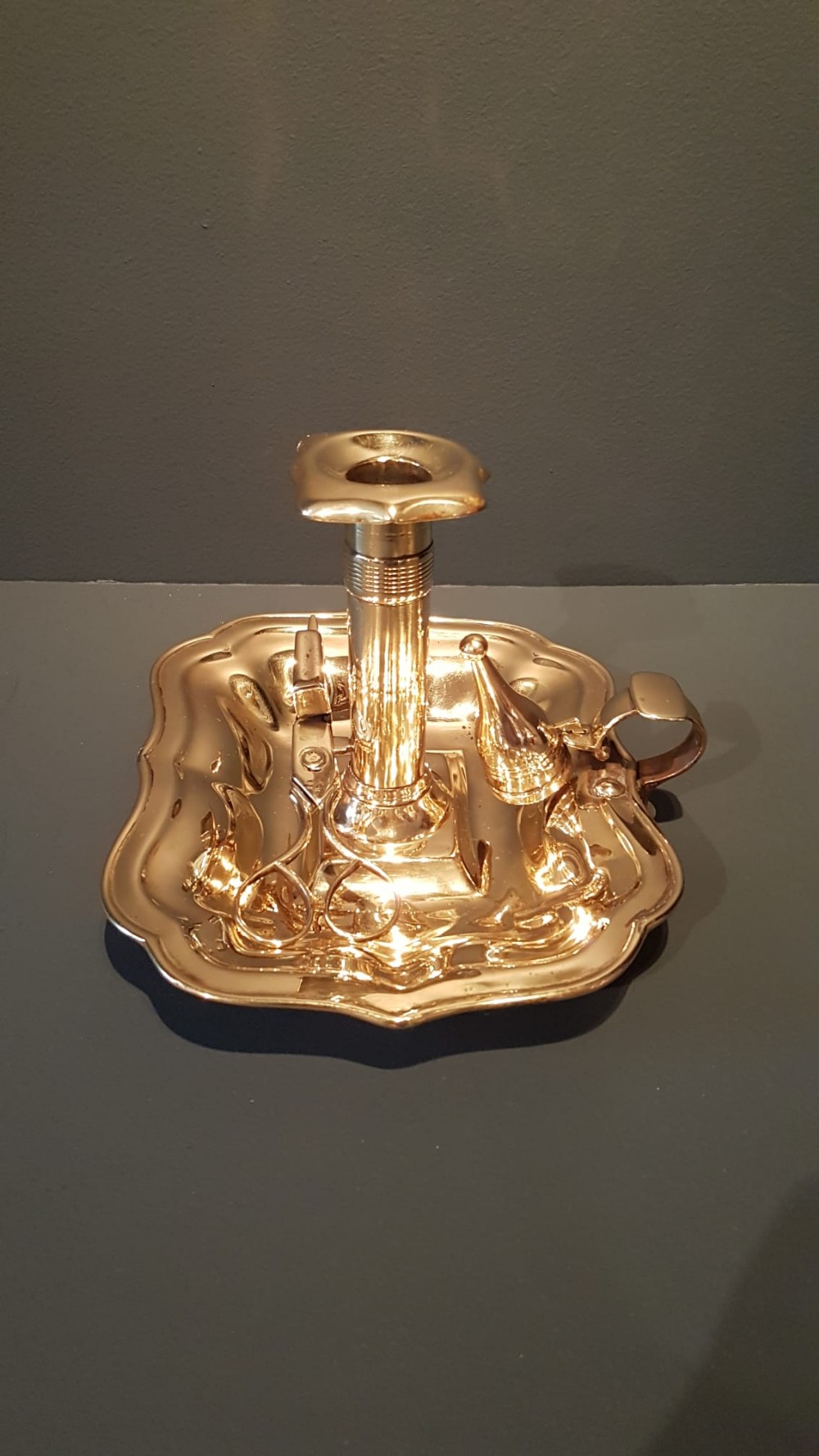 George III Brass Chamber Stick and Accessories