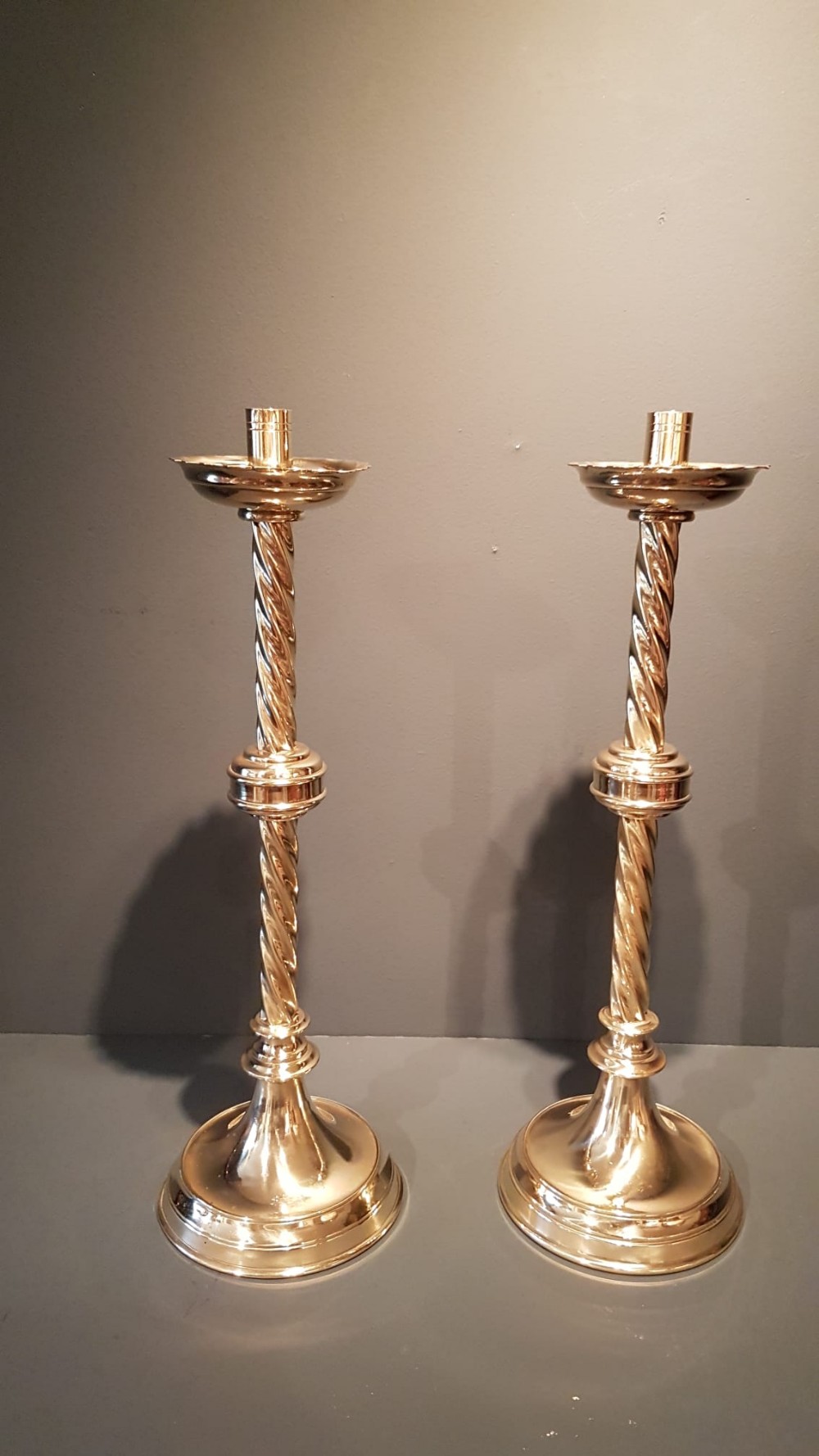 Pair of Victorian Brass Church Candlesticks