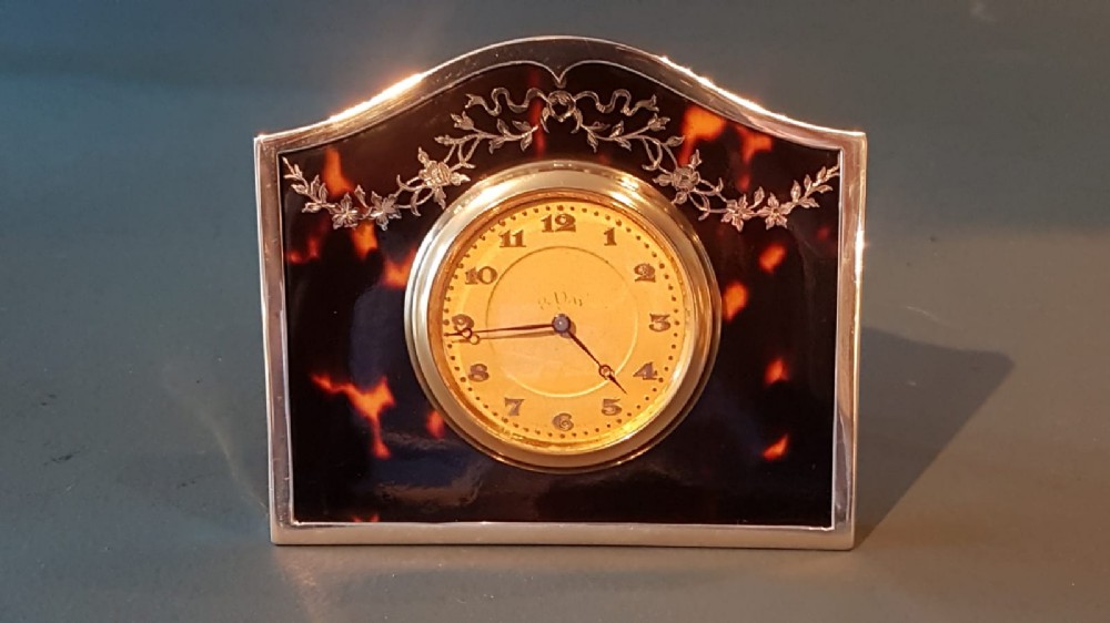 George V Silver and Tortoise Shell Table Clock