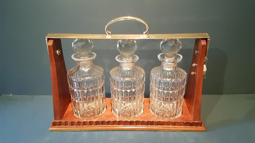 Victorian Mahogany and Brass 3 Bottle Tantalus