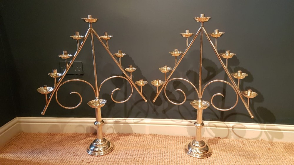 Impressive Matching Pair of Brass Church Candelabra