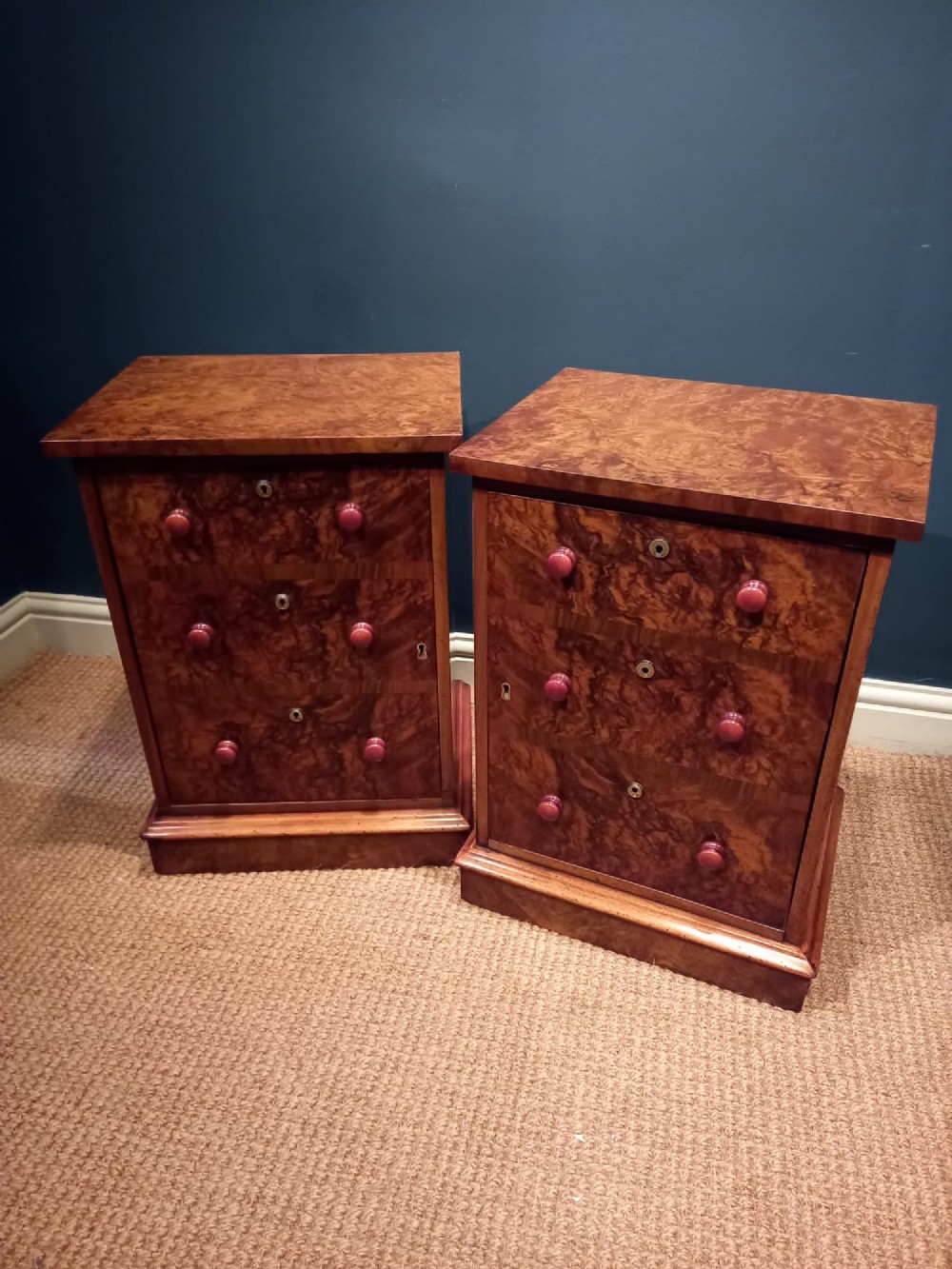 Pair of Victorian Burr Walnut Bedside Cabinets