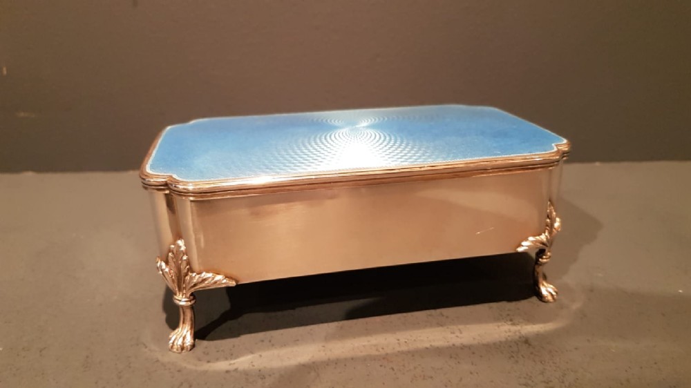 Large George V Silver and Enamel Jewel Box