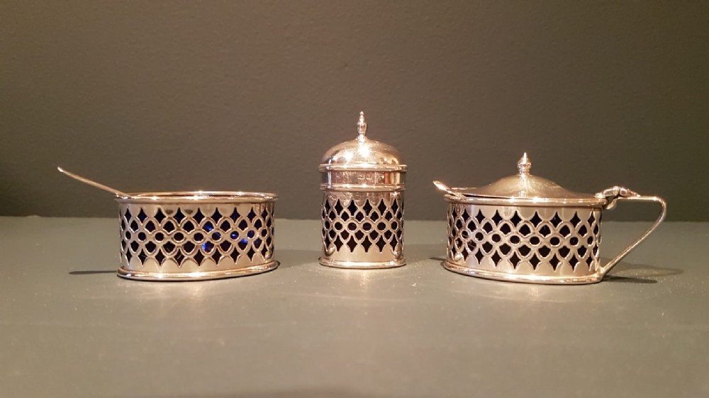 George V Period Silver 3 Piece Cruet Set