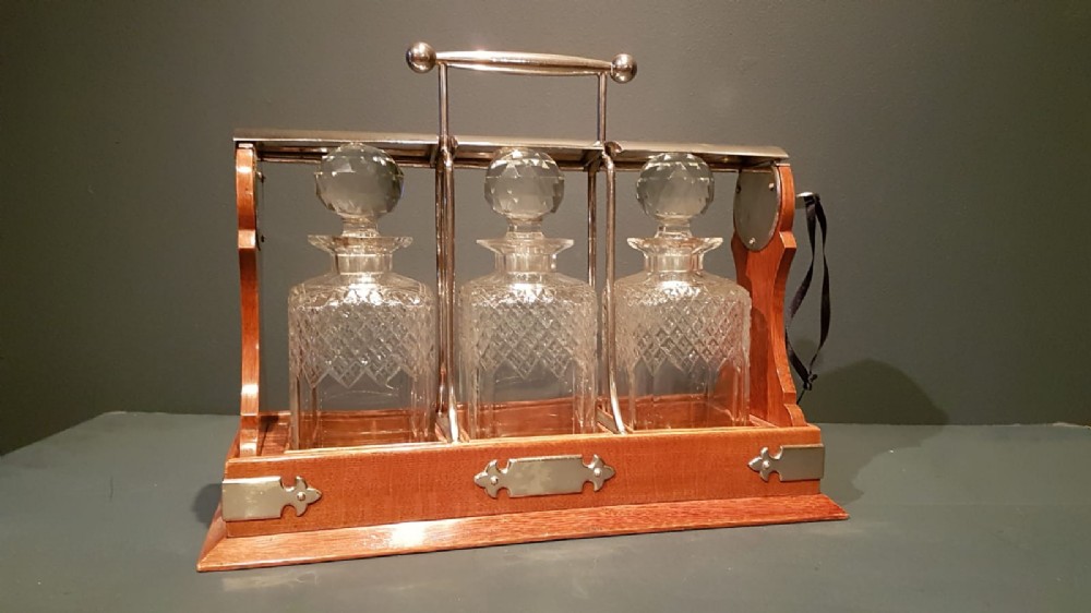Victorian Oak 3 Bottle Tantalus by Hobbs