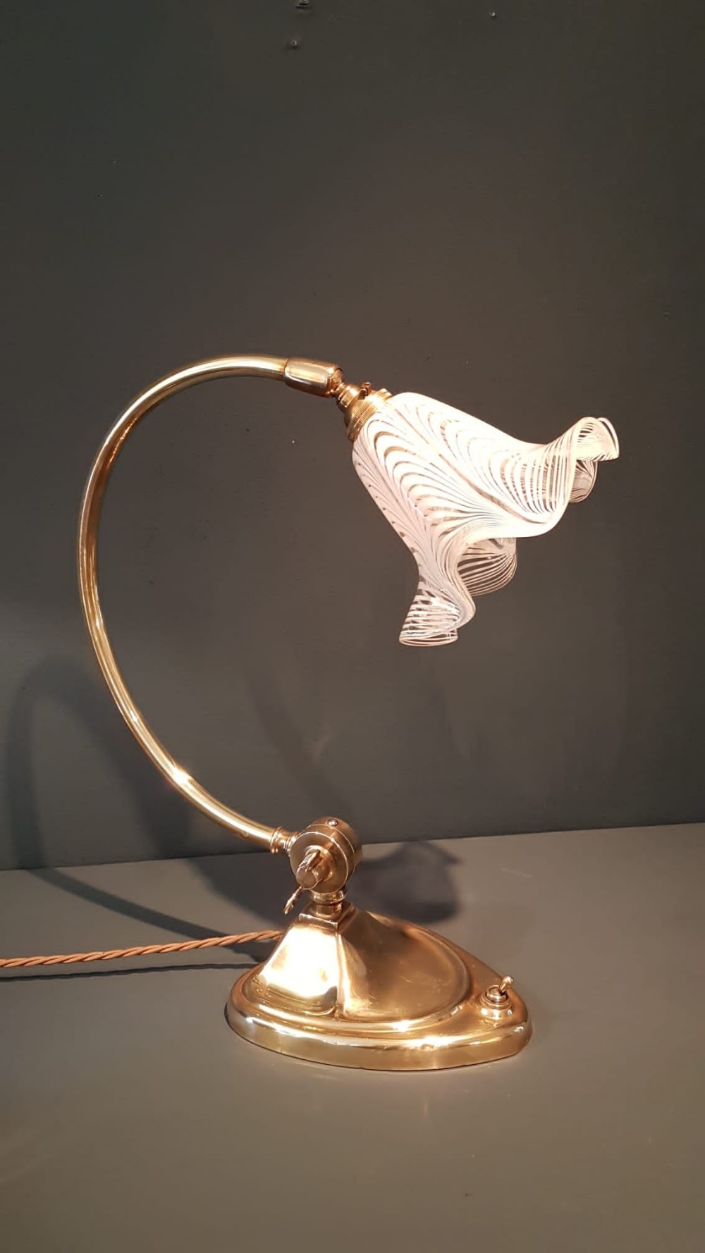 Edwardian Brass Desk Lamp and Shade