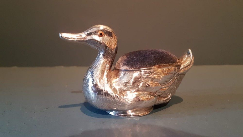 Edwardian Silver Swimming Duck Pin Cushion