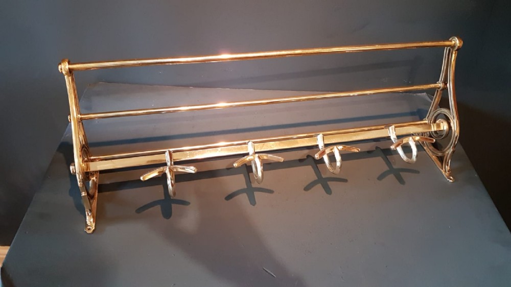 Edwardian Solid Brass Coat and Hat Rack