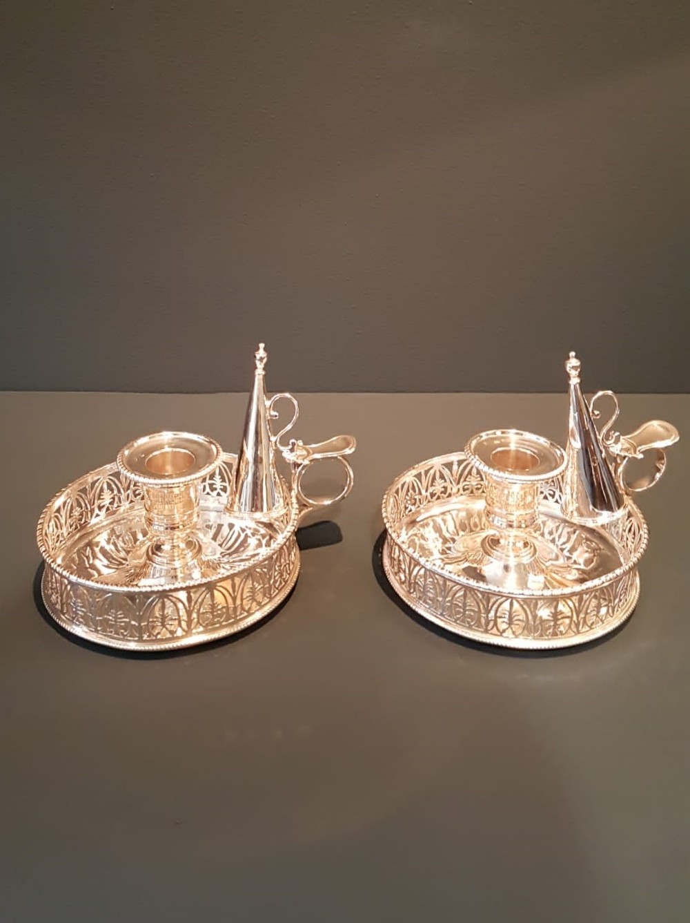 Rare Pair of Chamber Sticks by Robert Hennell