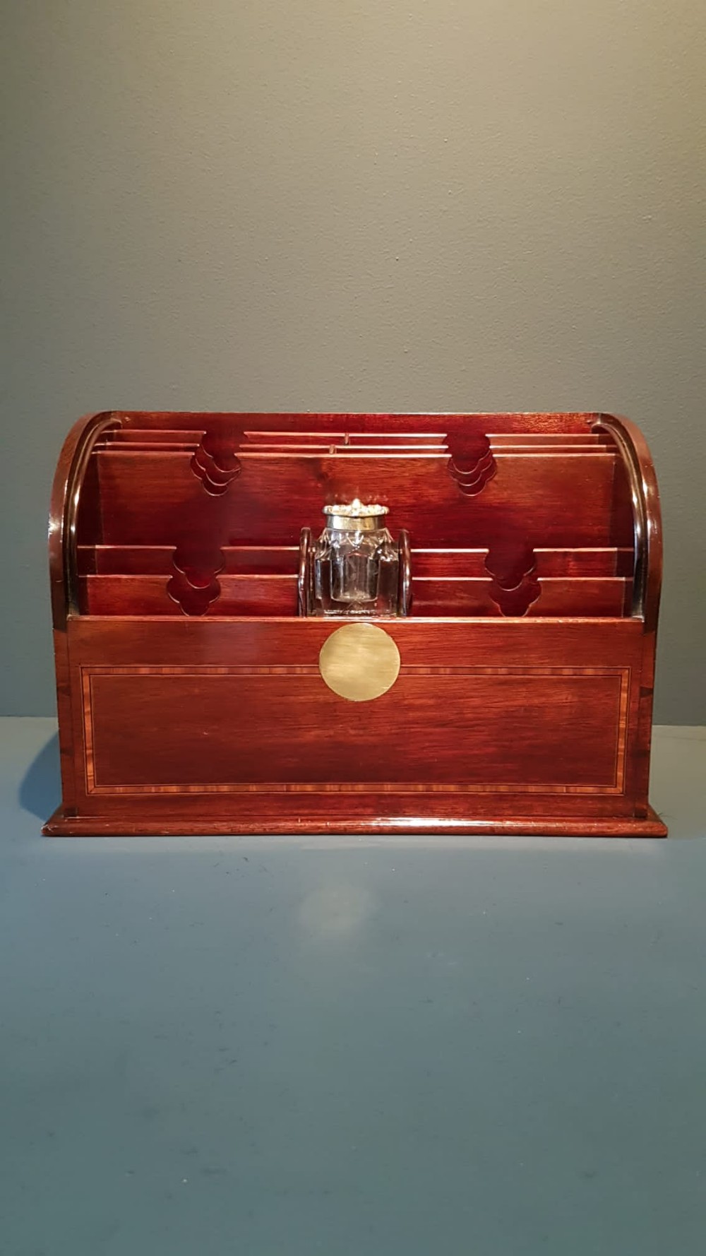 Superb Victorian Inlaid Letter Rack & Inkwell