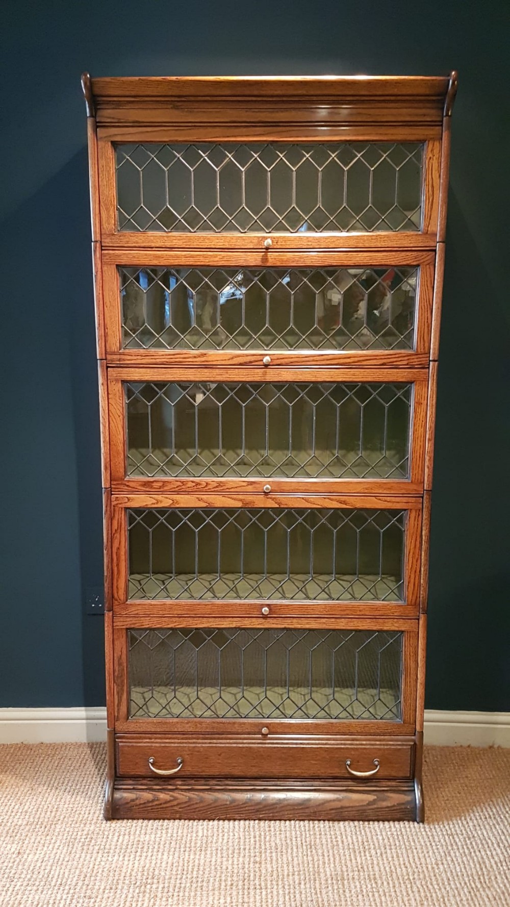 Edwardian Oak Sectional Five Tier Library Bookcase