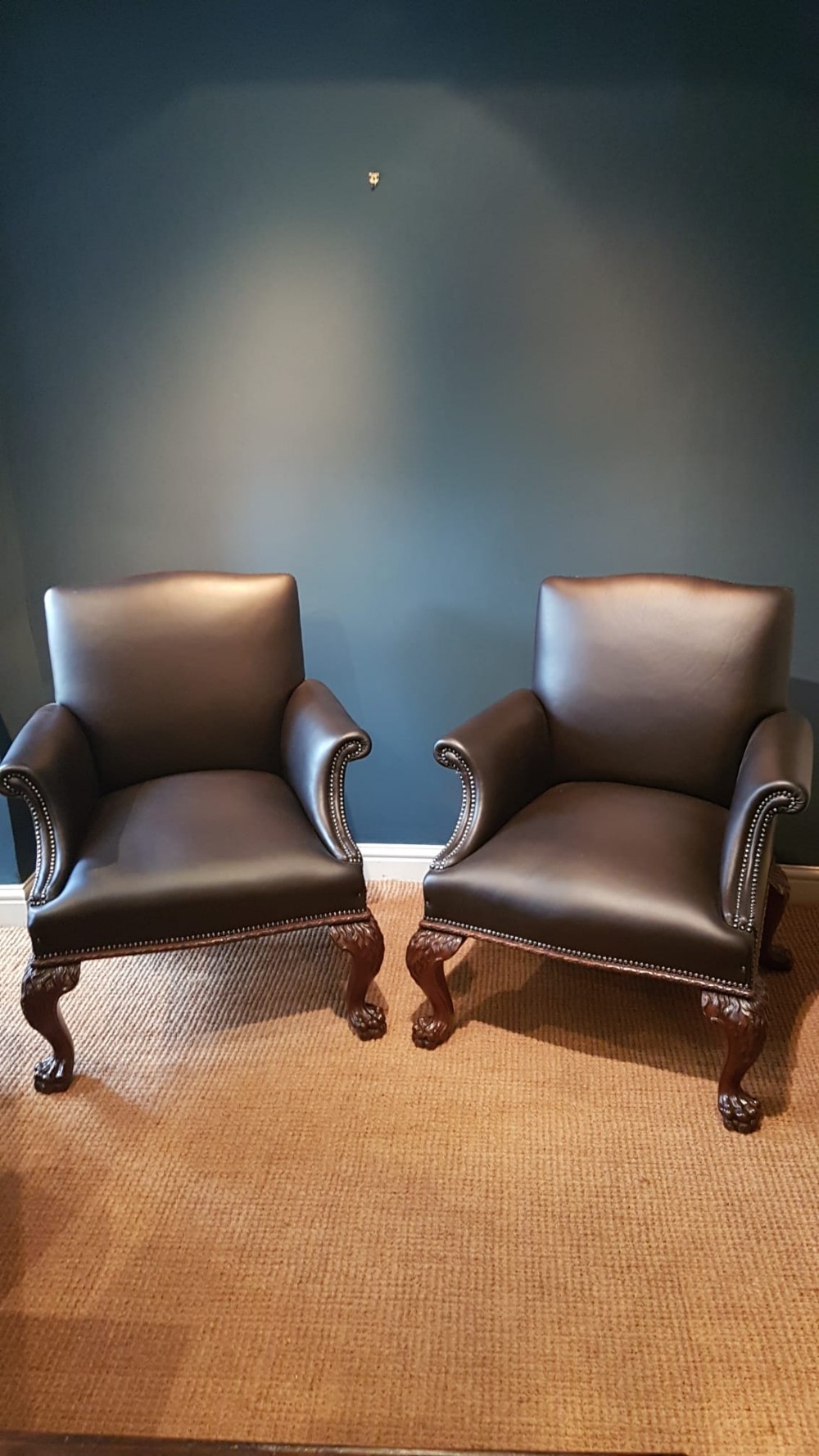 Matching Pair of Victorian Leather Arm Chairs