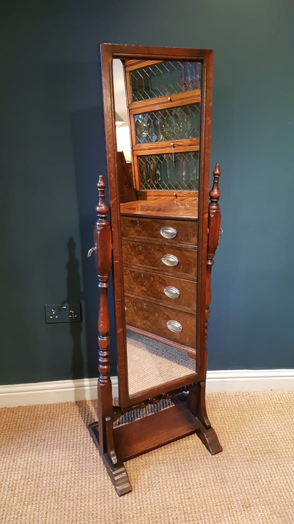 Edwardian Oak Cheval Mirror