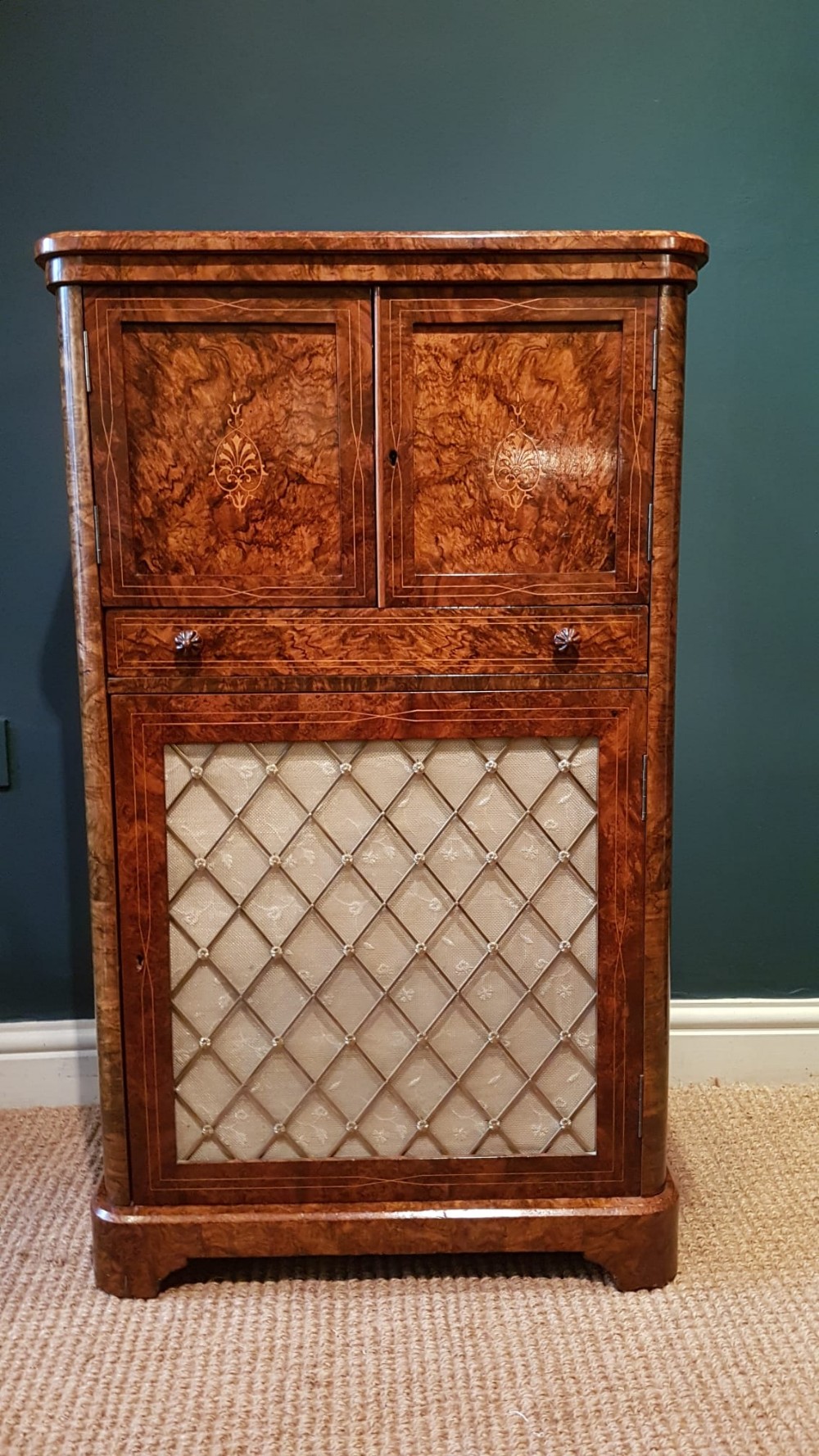 Victorian Burr Walnut Secretaire Cabinet