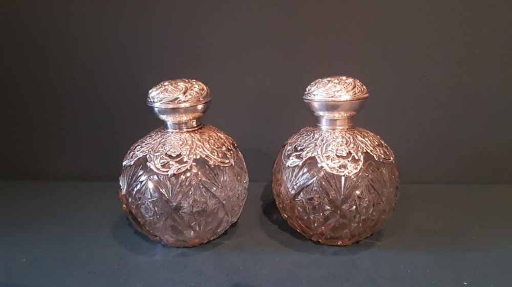 Matching Pair of Silver Topped Scent Bottles