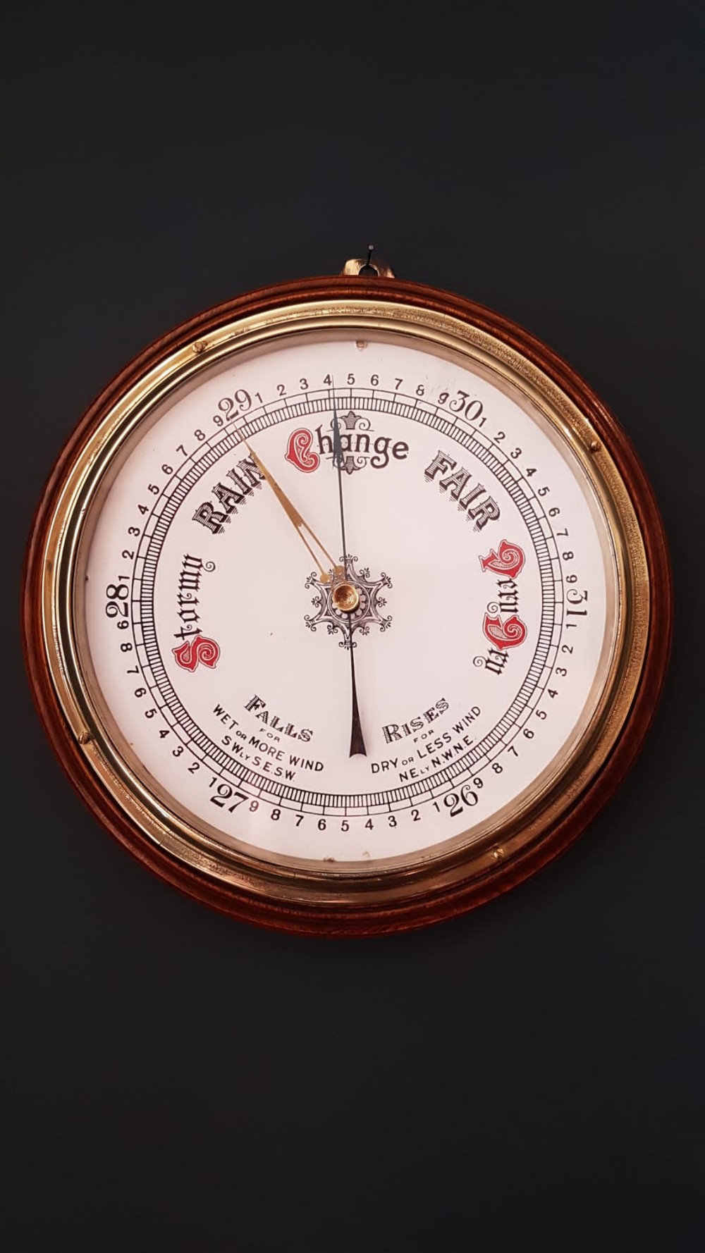 Large Victorian Oak Enamel Dial Wheel Barometer