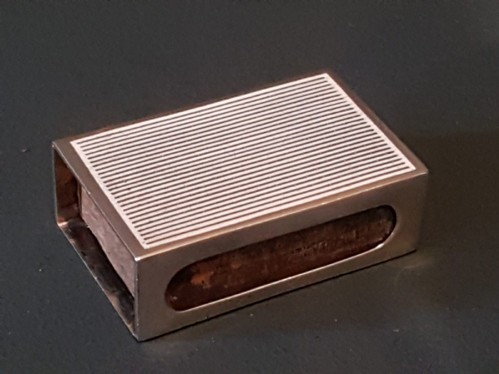 George V Silver and White Enamel Match Box Holder
