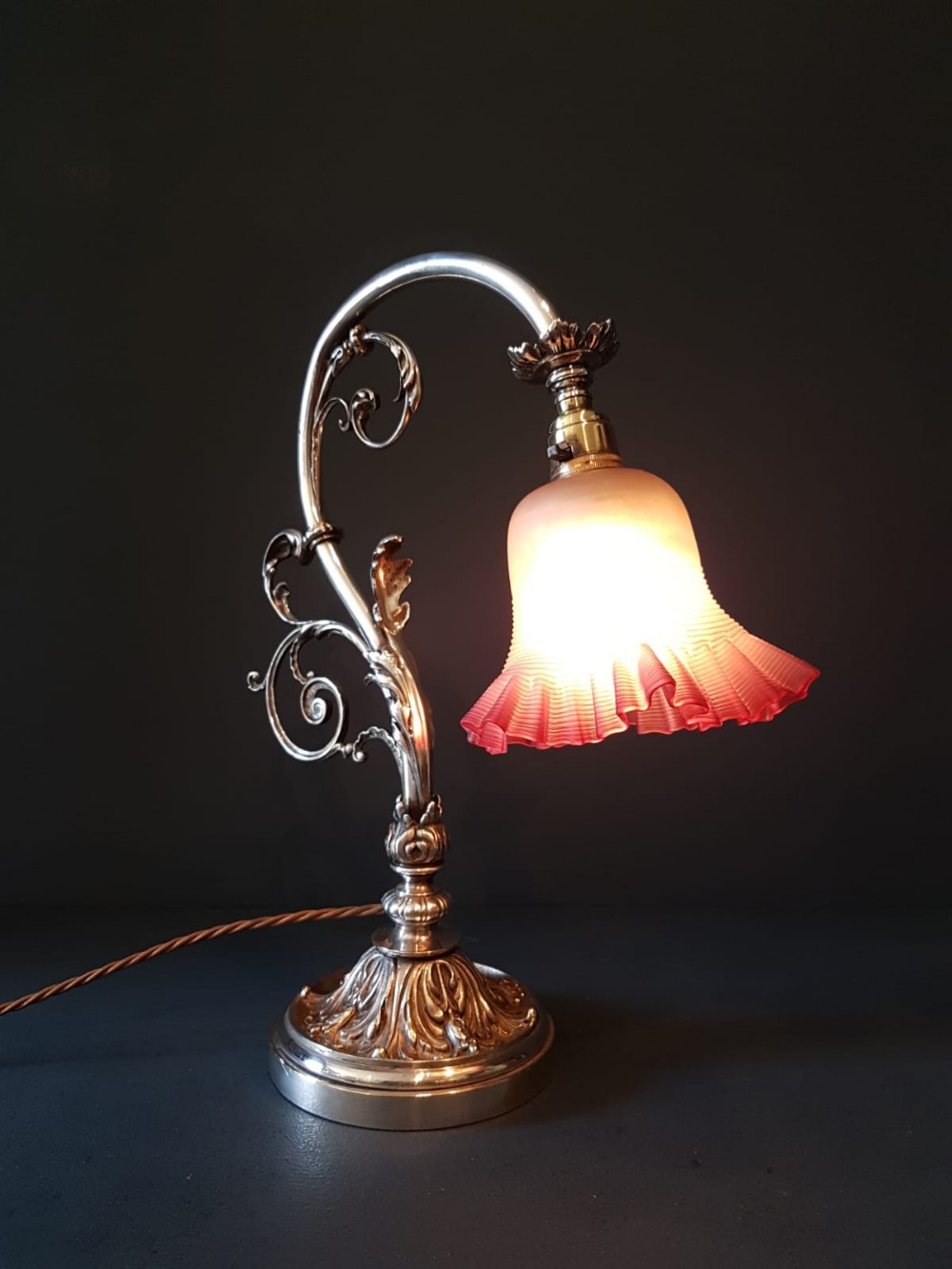 Late Victorian Silver Plated Table Lamp and Shade