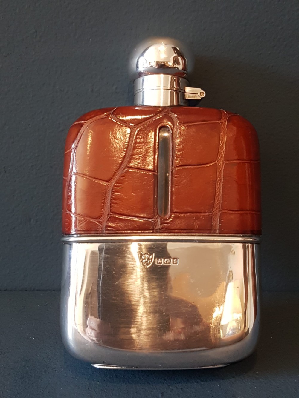 Silver and Crocodile Skin Hip Flask